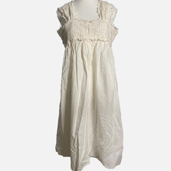 Adrianna Papell Cream Cotton Midi Dress with Lace Detail on Top - Picture 1 of 14